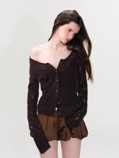 Mohair Hollow Out Knit Cardigan