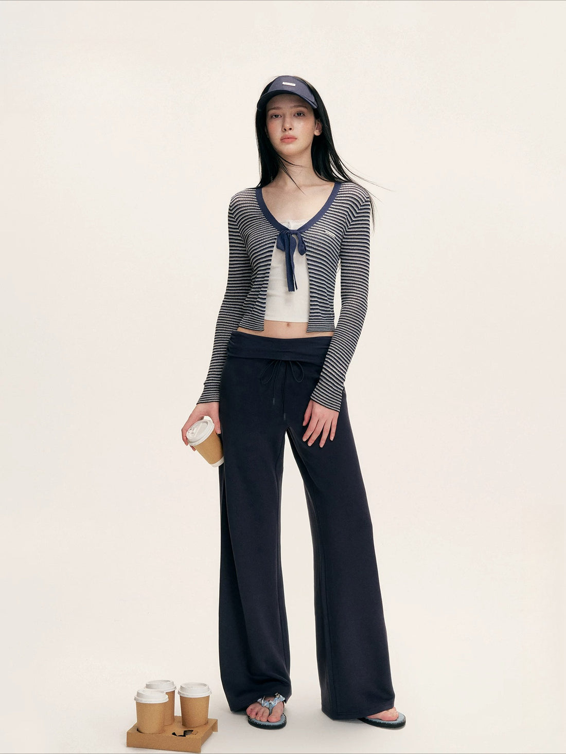 Textured Stripe V-neck Cardigan