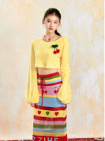 Soft Yellow Off-Shoulder Knit Sweater & Skirt Set
