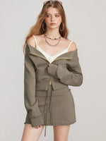 Zip Sweatshirt Skirt Two Piece Set