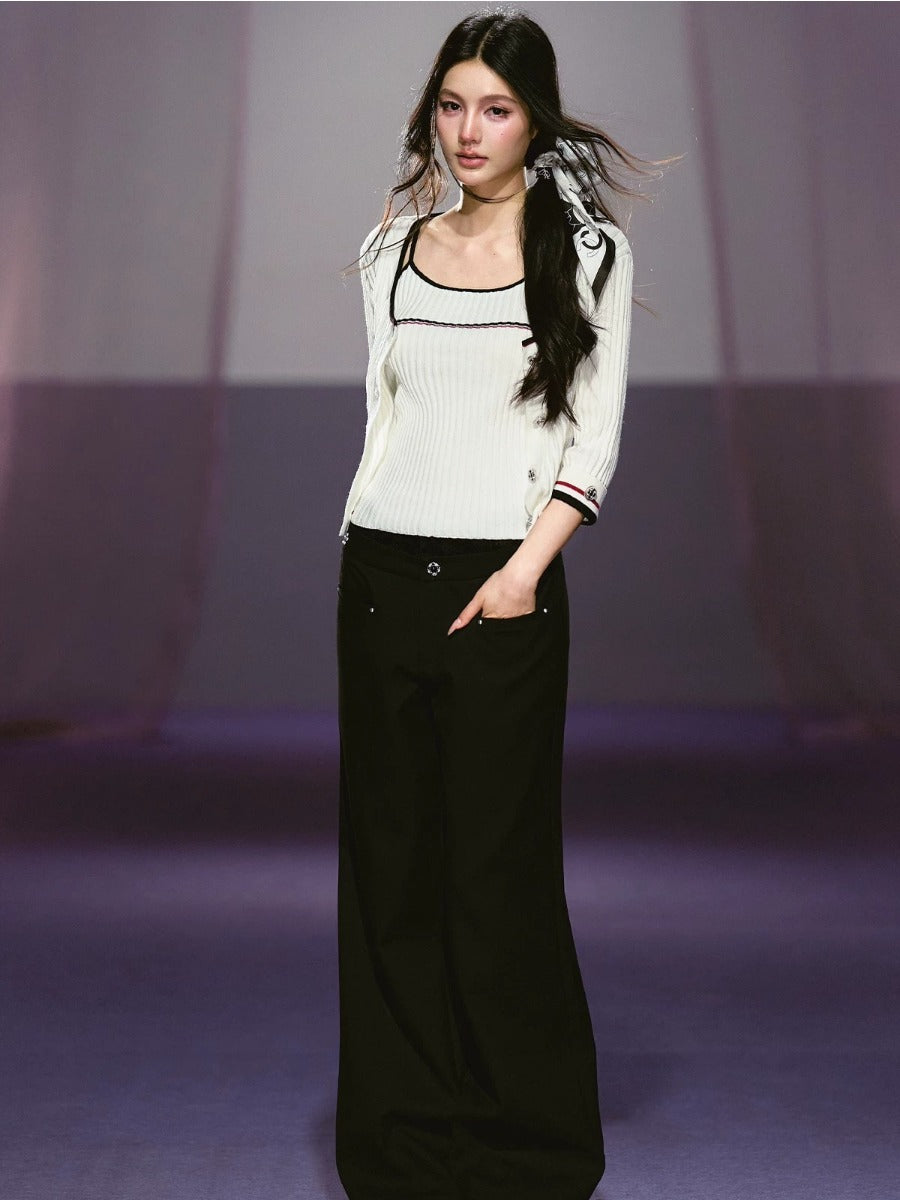 Contrast Knit Three-Piece Set