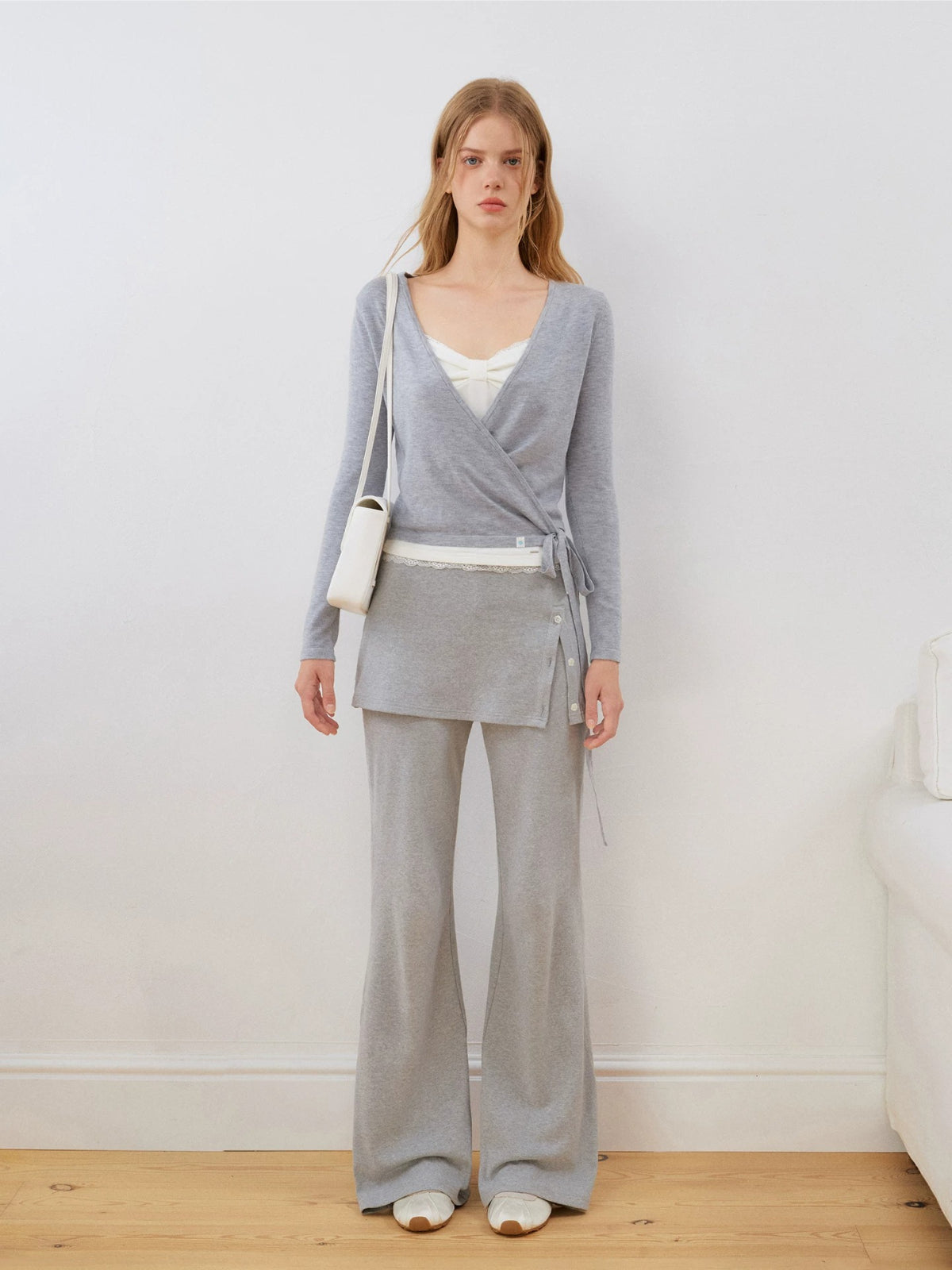 Silk Wool Wrap V-Neck Knit Top