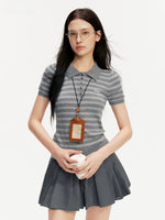 Gray Textured Polo Top