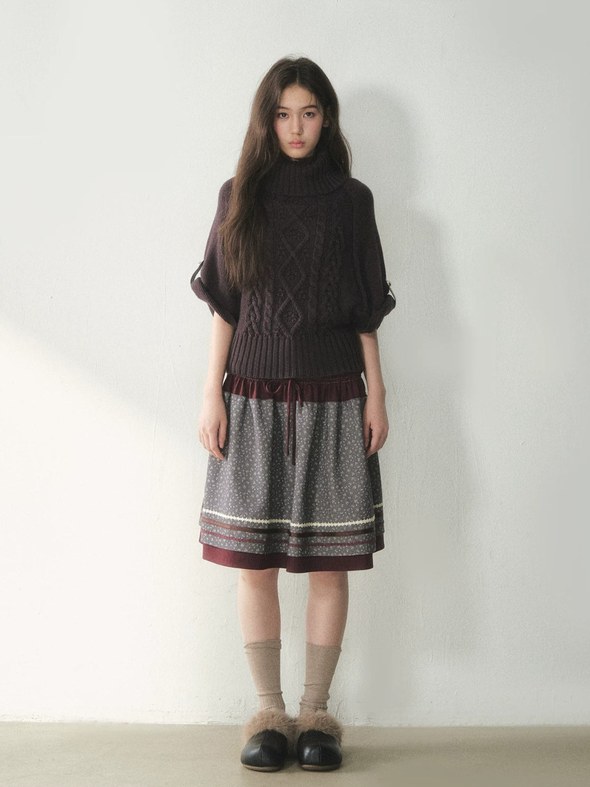 Cable Knit Turtleneck Cape Sweater