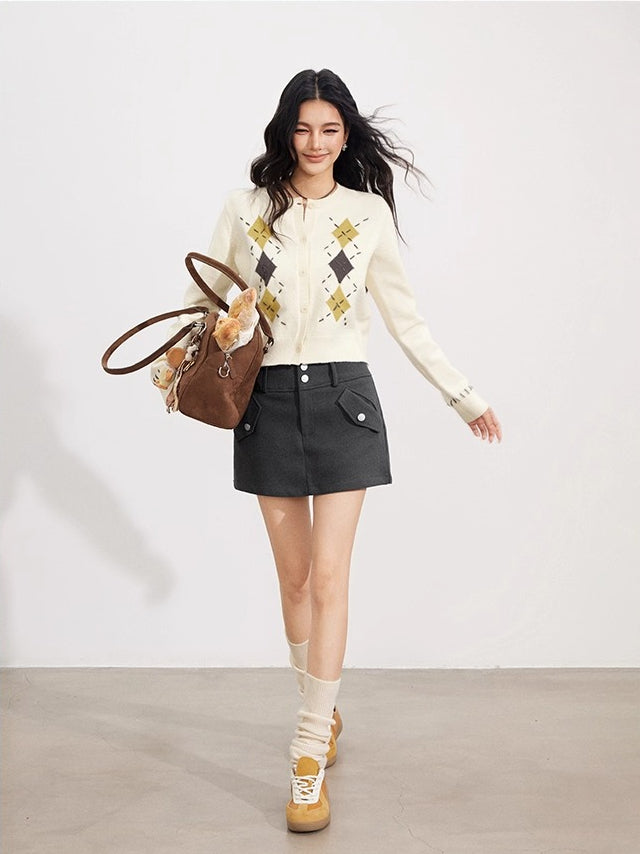 Hand-Stitched Diamond Knit Sweater
