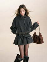 Gray Floral Sequin Wool Coat
