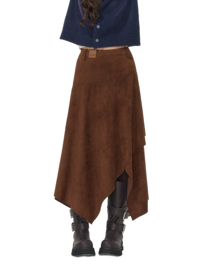 Asymmetric Faux Suede Midi Skirt