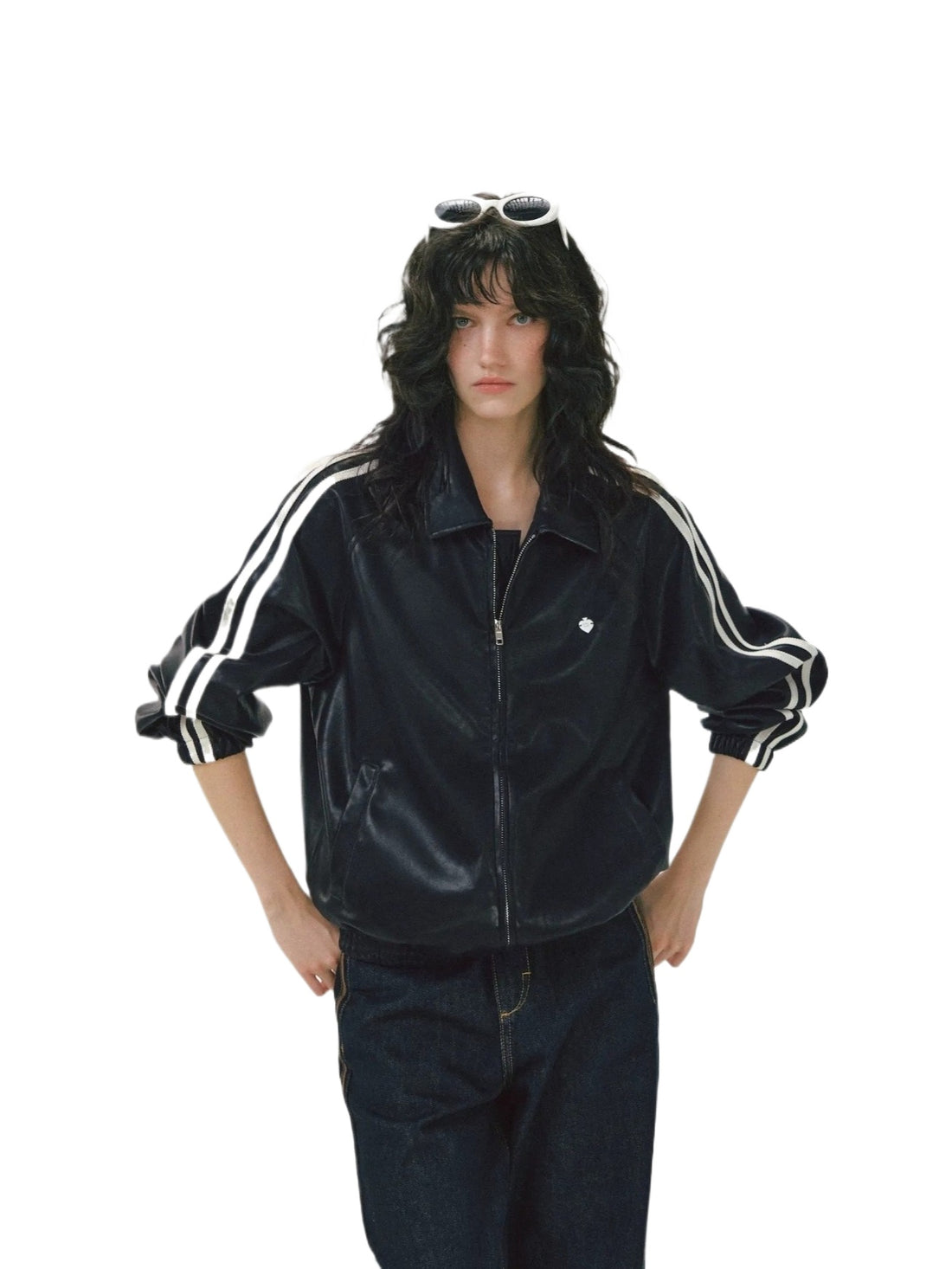 Ribbon Lapel PU Leather Jacket
