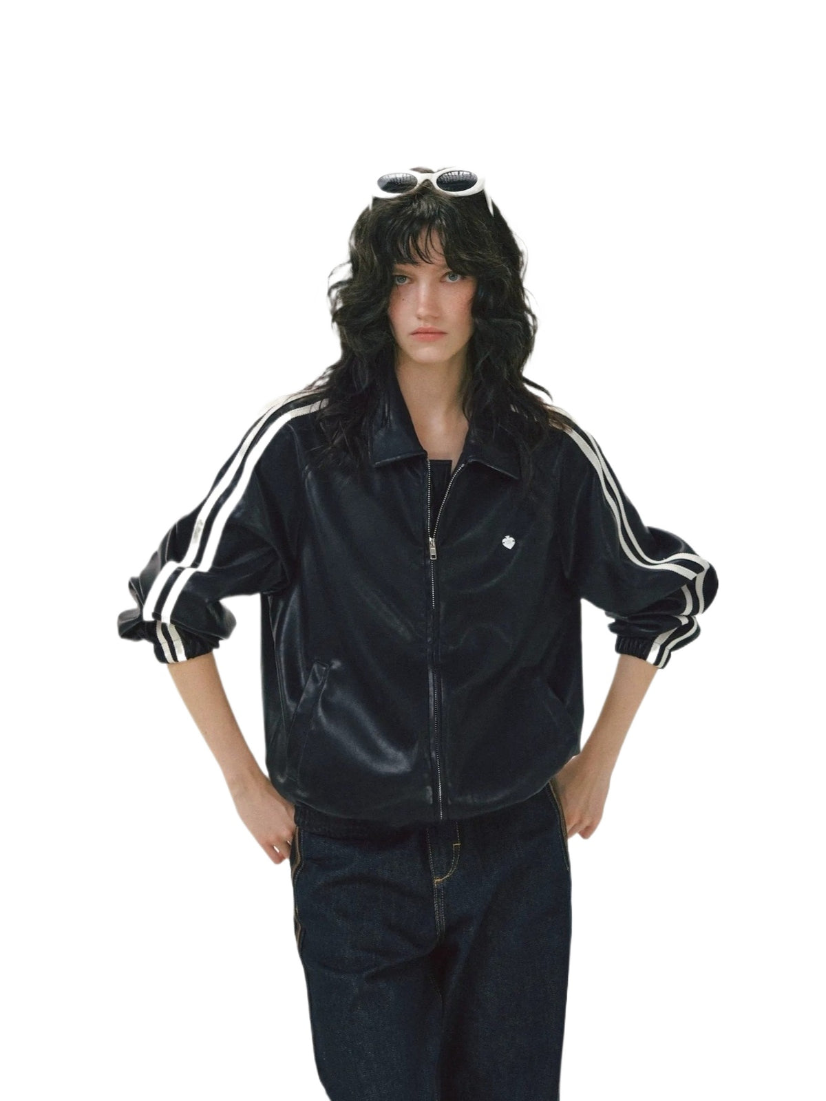 Ribbon Lapel PU Leather Jacket
