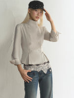 Vintage Stand Collar Peplum Jacket
