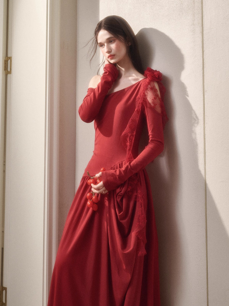 Berry Glaze Off-Shoulder Knit Maxi Dress