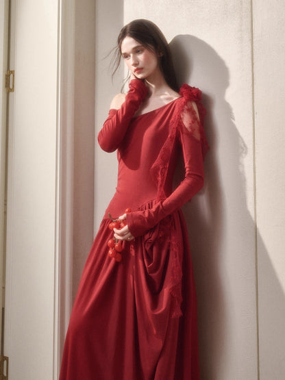 Berry Glaze Off-Shoulder Knit Maxi Dress