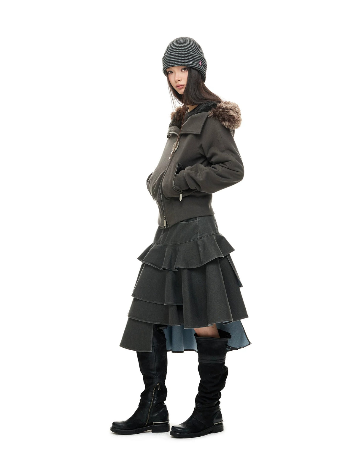Hooded Cropped Fur Trim Jacket