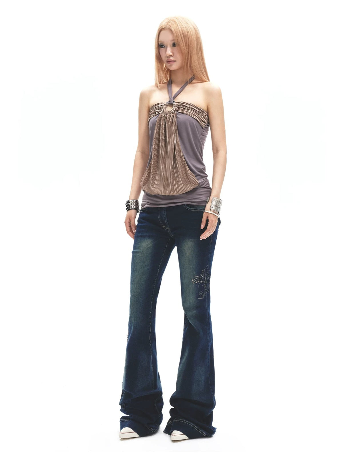 Y2K Contrast Ruched Halter Top