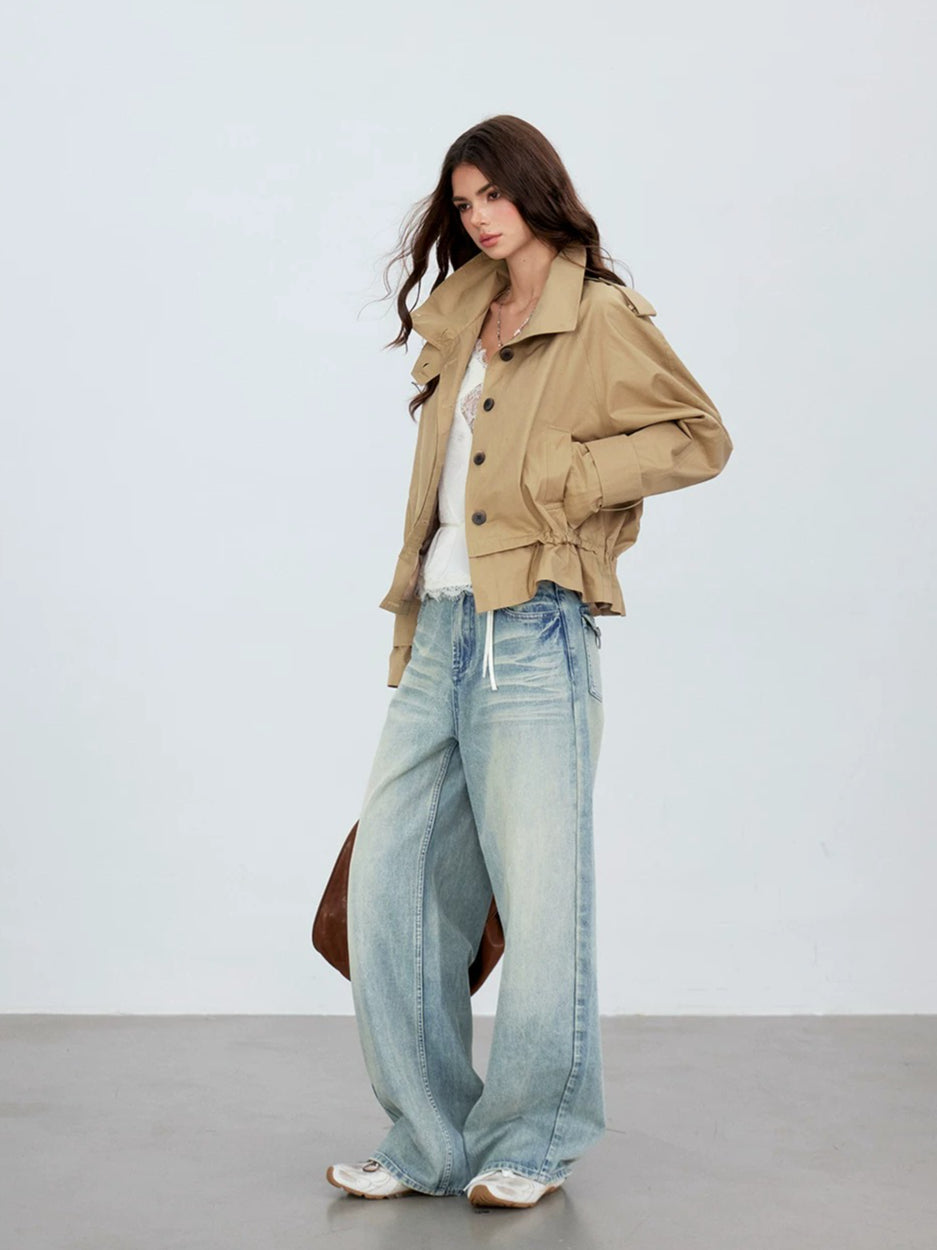 Khaki Drawstring Utility Jacket
