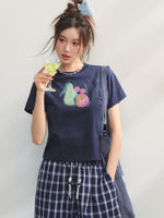 Printed Pearl-Decorated Short-Sleeve T-Shirt