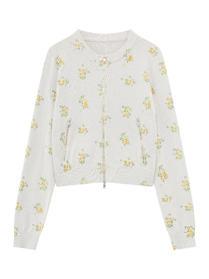 Floral Zip Knit Cardigan