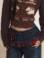 Vintage Patchwork Plaid Wide-Leg Jeans