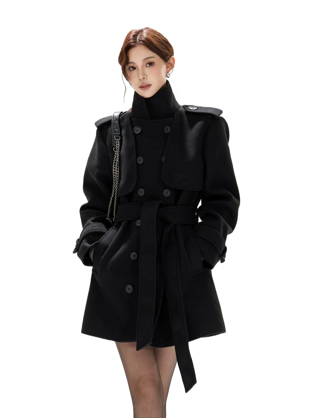 Black Belted Double-Breasted Coat
