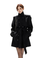 Black Belted Double-Breasted Coat
