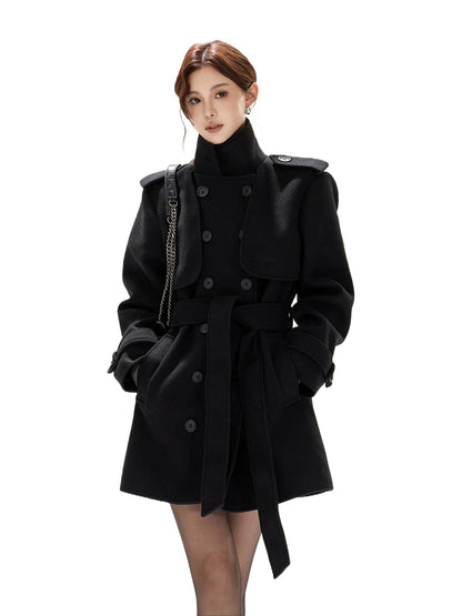 Black Belted Double-Breasted Coat