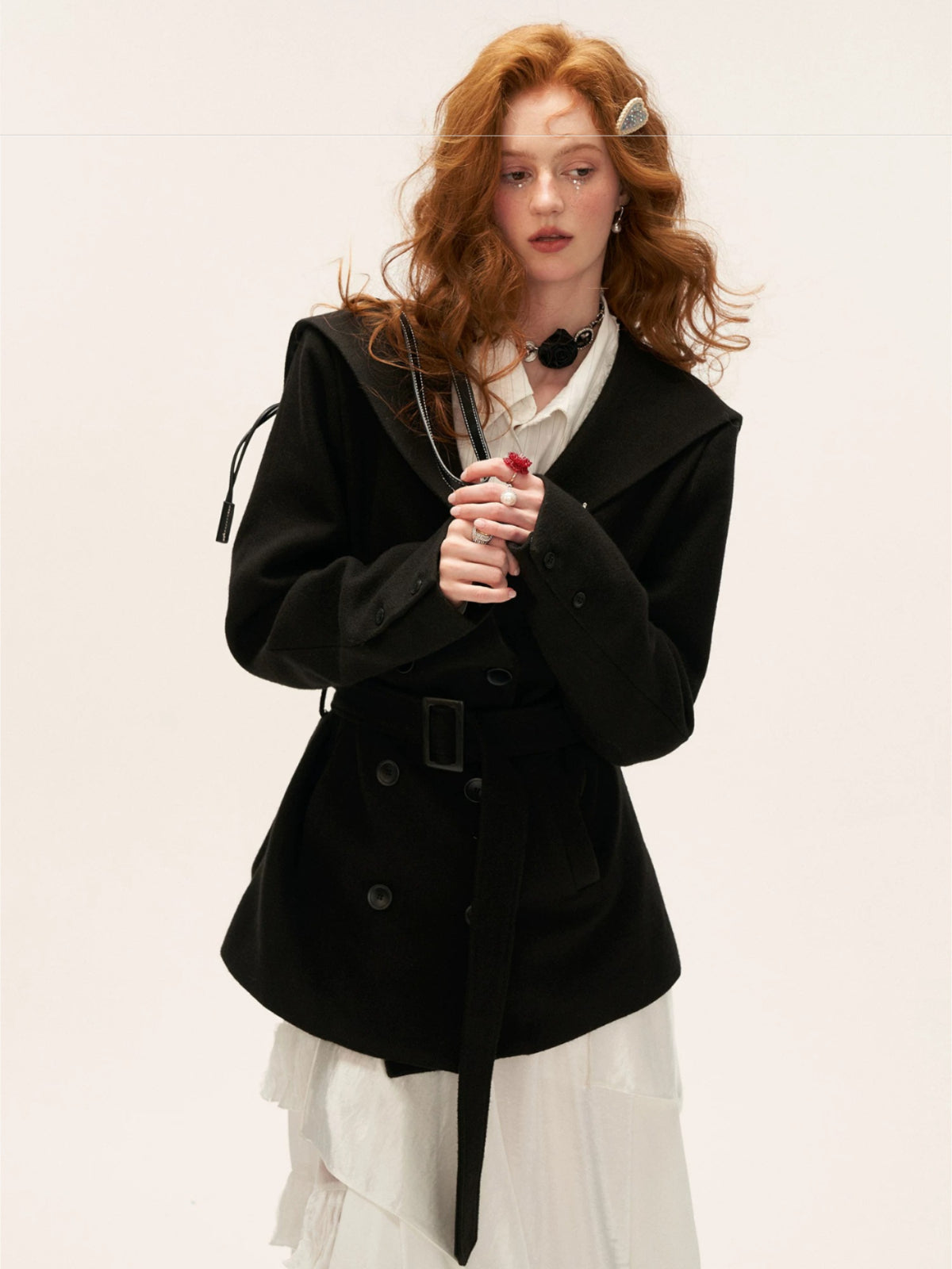 Buttoned Lapel Black Waist Coat