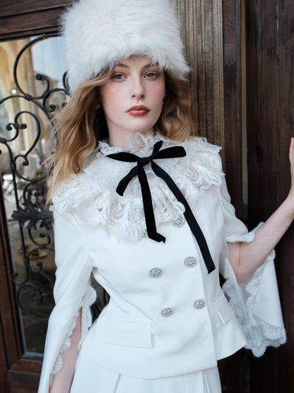 Mirage Vintage Lace-Collar Blazer &amp; Flared Skirt Set