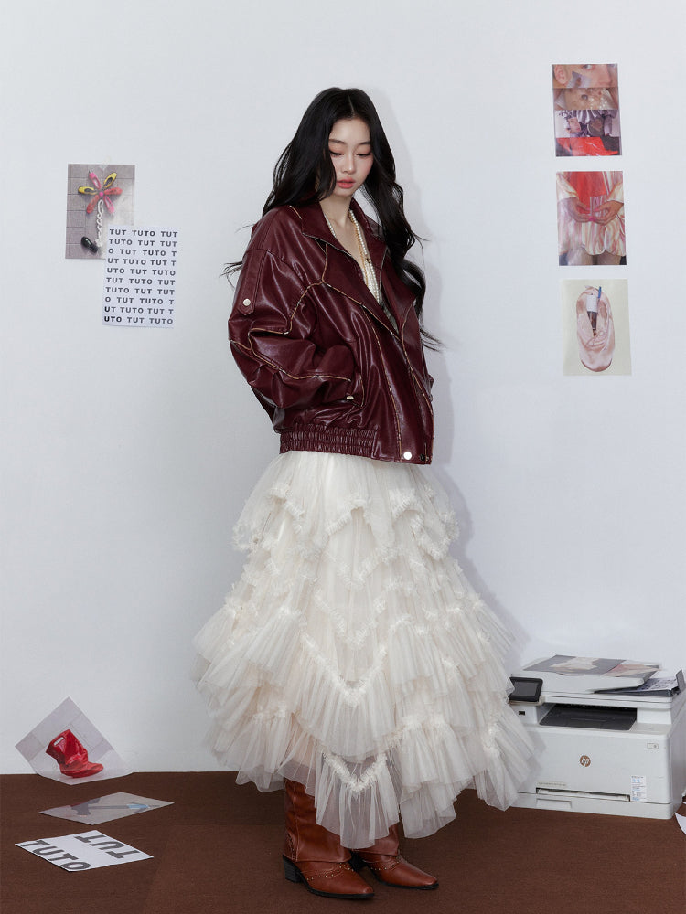 A-Line Long Skirt with Flared Tulle