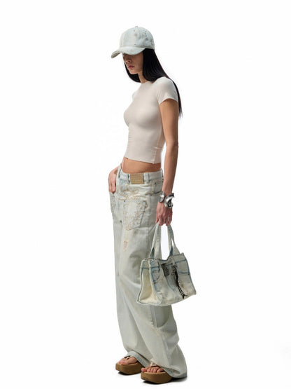 Light Blue Denim Wide-Leg Machete Pants