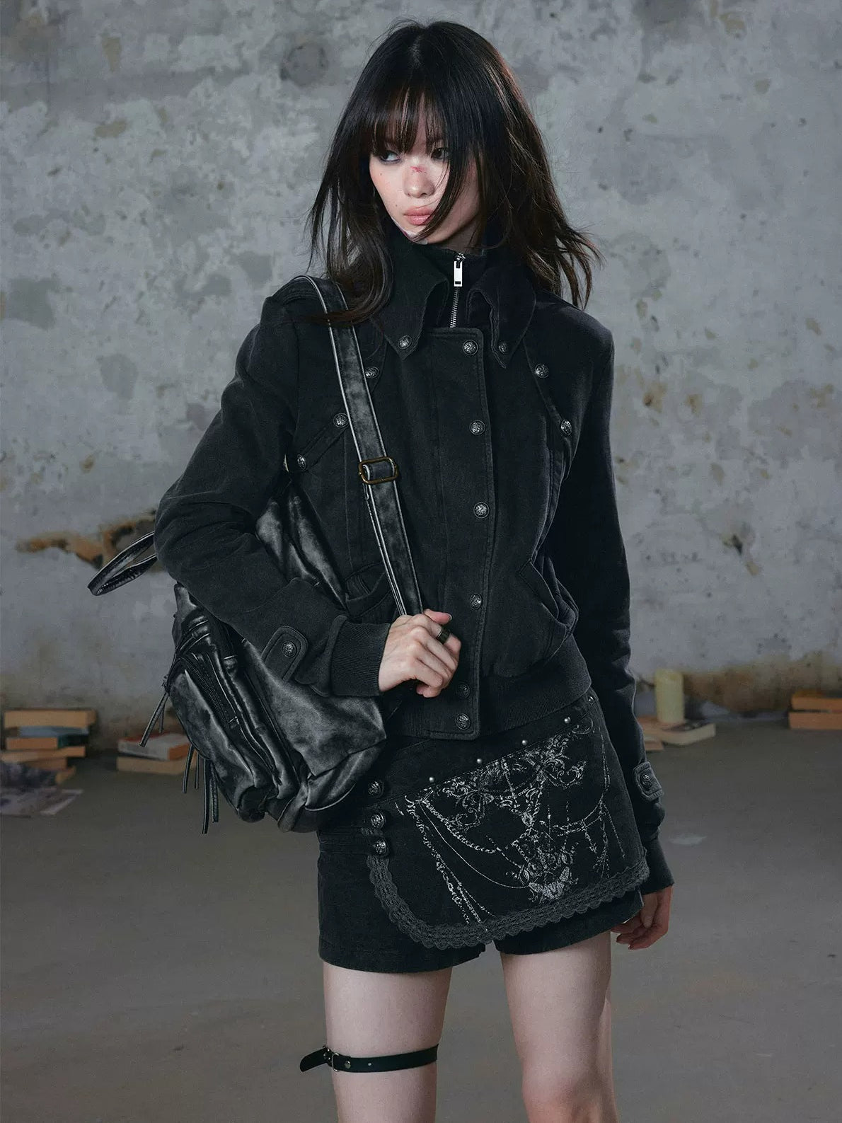 Washed Military Ribbed Crop Jacket