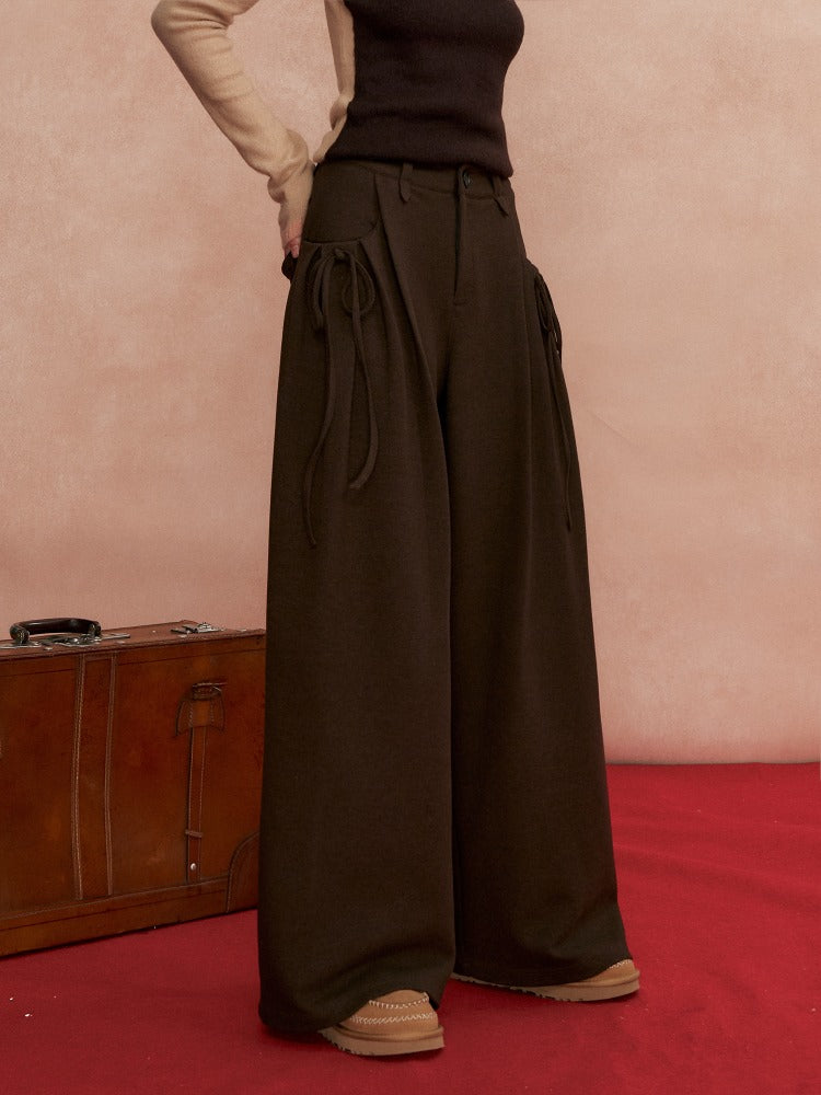 Pleated Bow Wool Pants