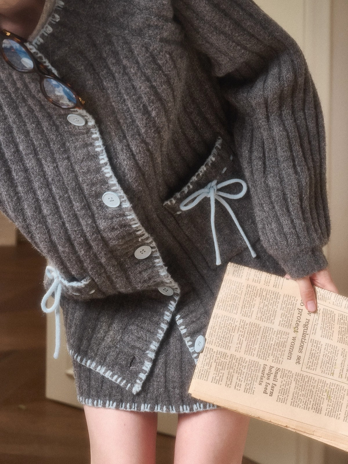 Latitude 69° Wool Contrast Trim Knit Sweater Set