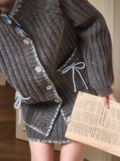 Latitude 69° Wool Contrast Trim Knit Sweater Set