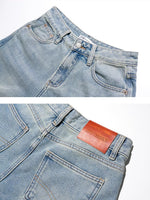 Blue Shearling-Trim Straight-Leg Denim Pants