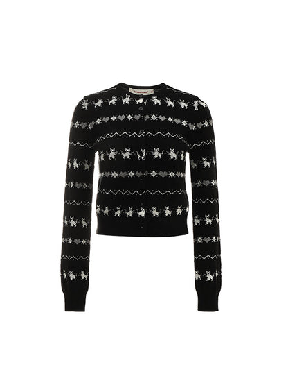 Cat Jacquard Slim-Fit Knit Cardigan &amp; Scarf