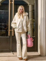 Floral Fur-Trim Hooded Cardigan & Pants Set