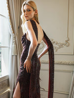 Diamond Sequin Ostrich Feather Strapless Dress