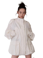 Heavy Embroidery Jacquard Multi-pocket Stand Collar Utility Jacket