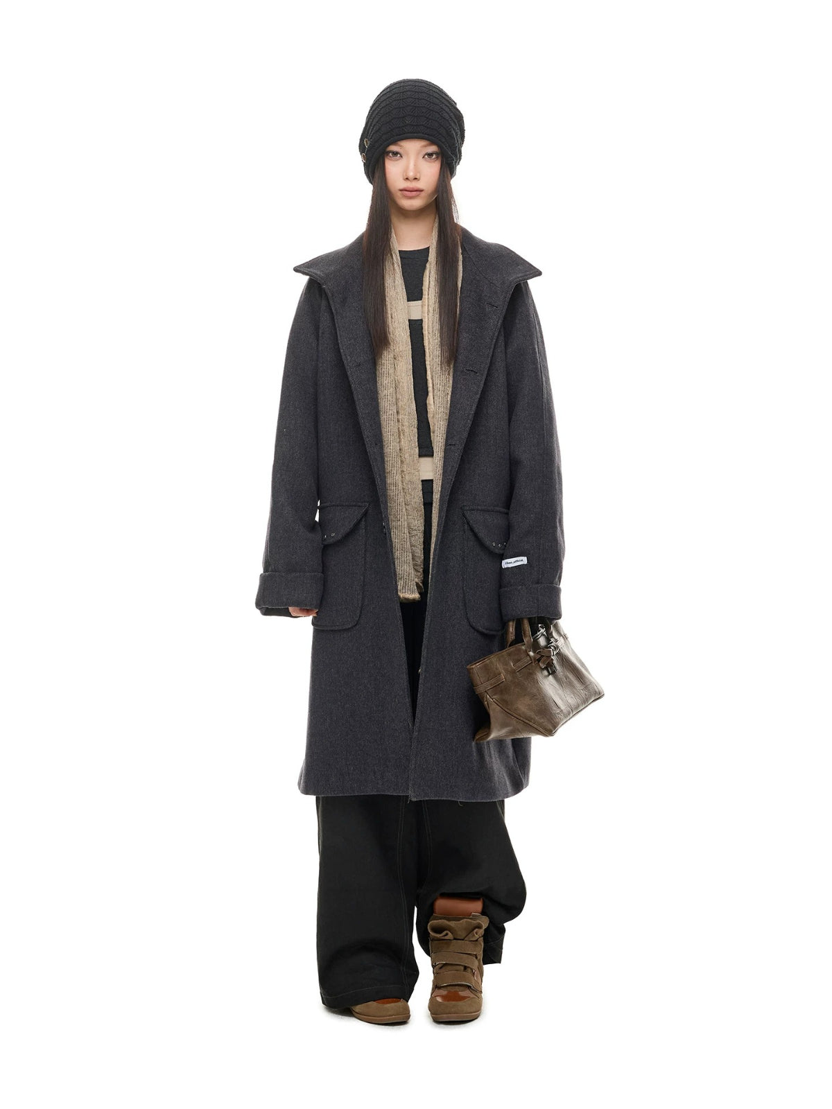 Hooded Wool Blend Long Coat