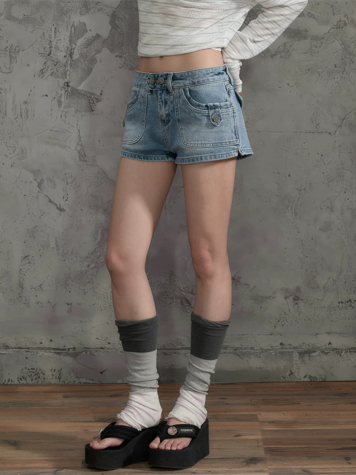 Washed Denim Shorts