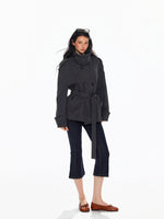 Wool Double Breasted Belted Short Coat