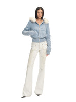 Fox Fur Trim Washed Cotton Fitted Hoodie