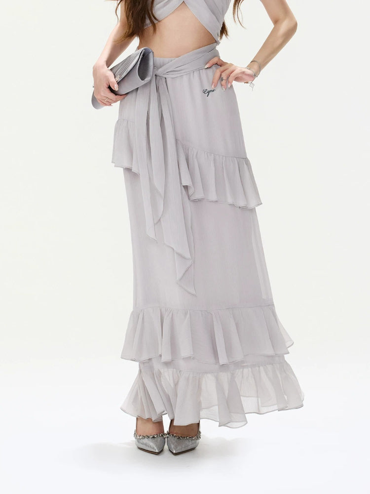 Cross-Halter Chiffon Set