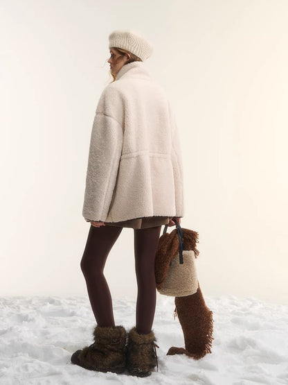 Reversible Shearling Suede Drawstring Jacket