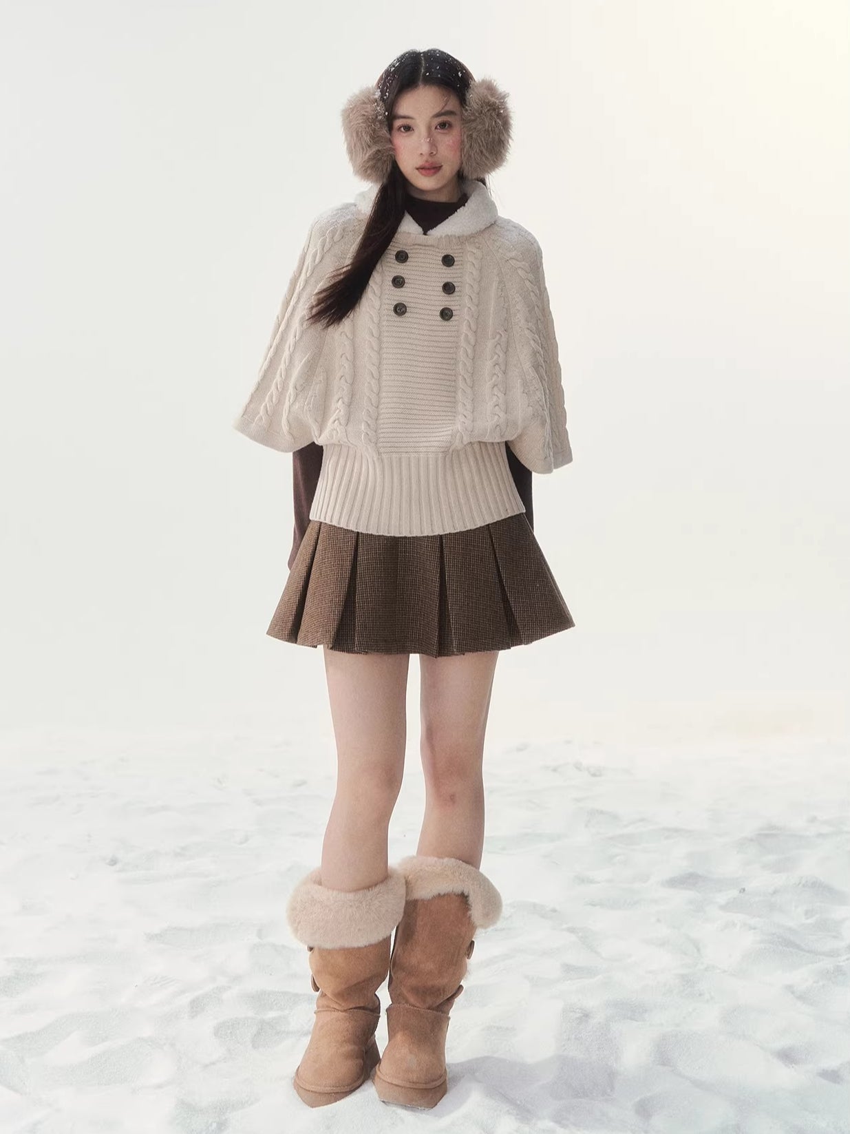 Light Brown Cable Cape Knit Sweater