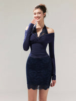 Lace Knit 2-in1 Blouse & Skirt Set