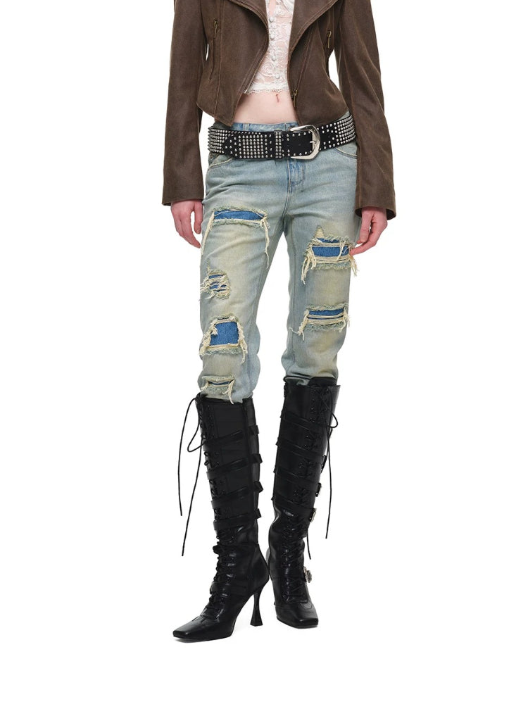Distressed Slim Straight Jeans