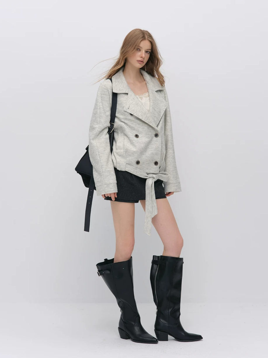 Cropped Wool-Blend Wrap Coat