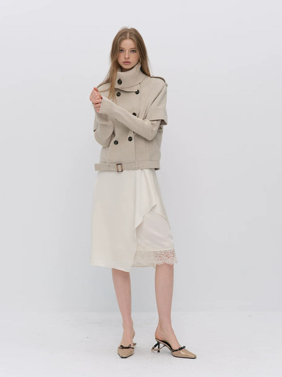 Faux-layered Cape Knit Jacket