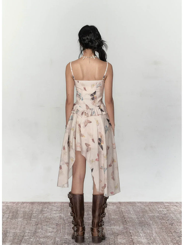 Butterfly Print Irregular Hem Dress